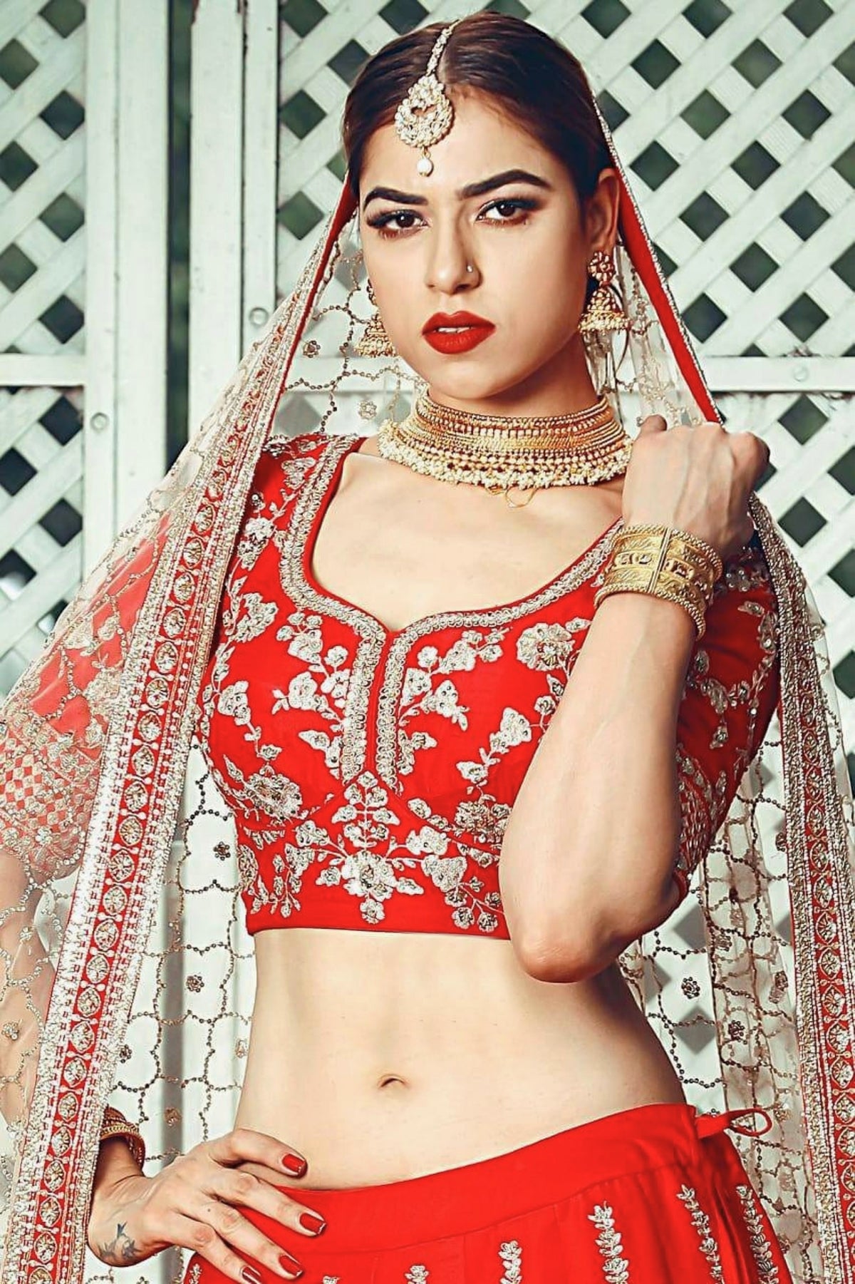 Deep Maroon Bridal Lehenga with Floral Embroidery & Sequin Work