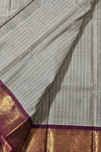 Elegant Grey Stripes Cotton Saree with Brown Border