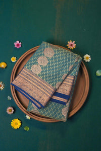 Teal Blue with Pink Pallu Semi Silk Saree