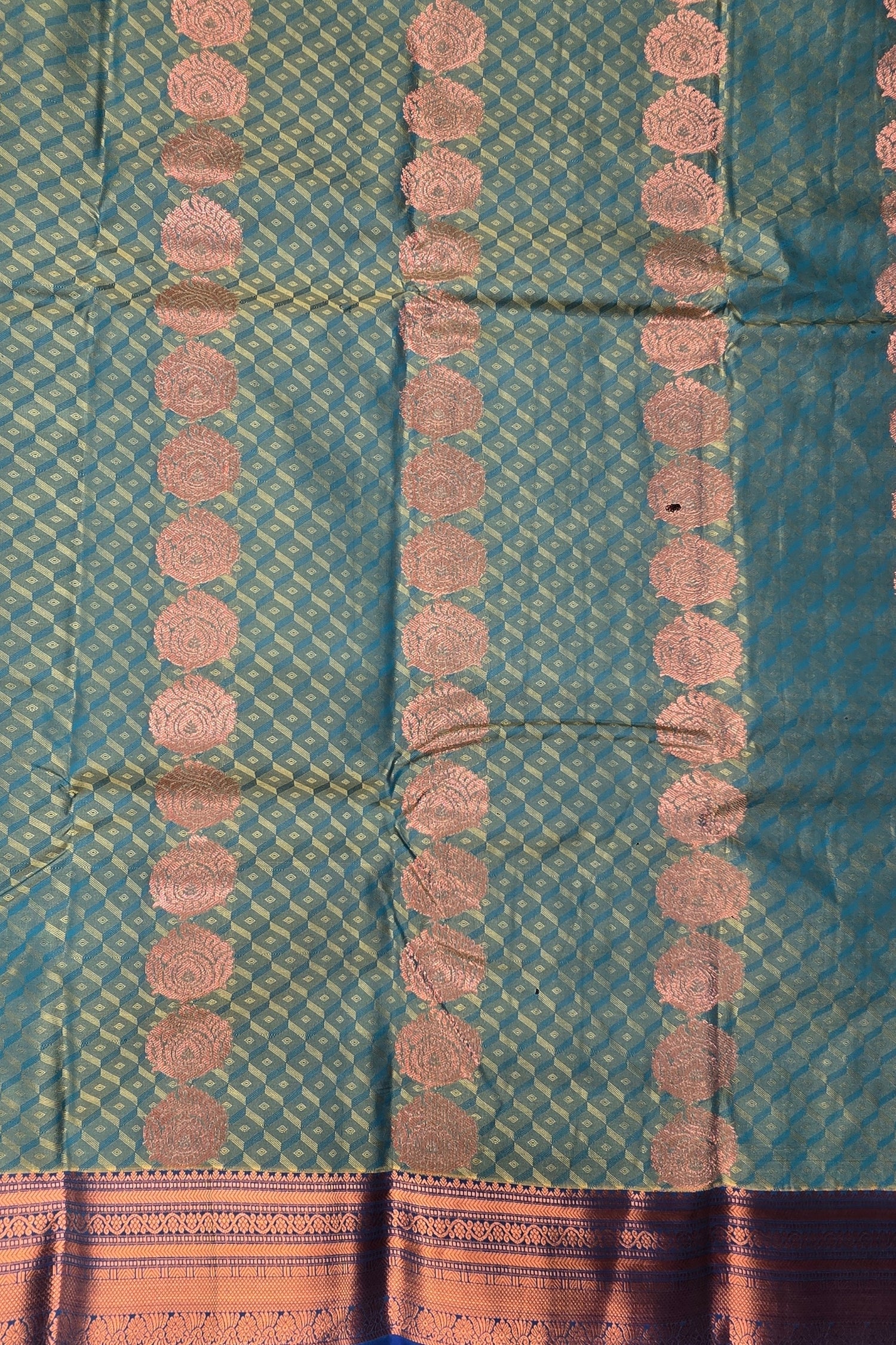 Teal Blue with Pink Pallu Semi Silk Saree