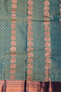 Teal Blue with Pink Pallu Semi Silk Saree
