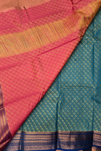 Teal Blue with Pink Pallu Semi Silk Saree