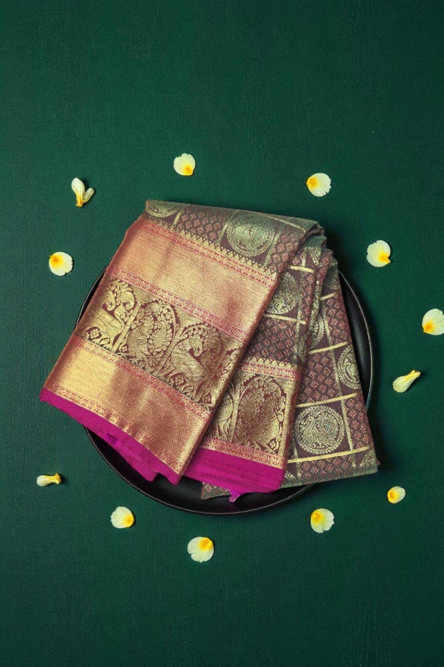 Pastel Grey with Pink Pallu Semi Silk Saree