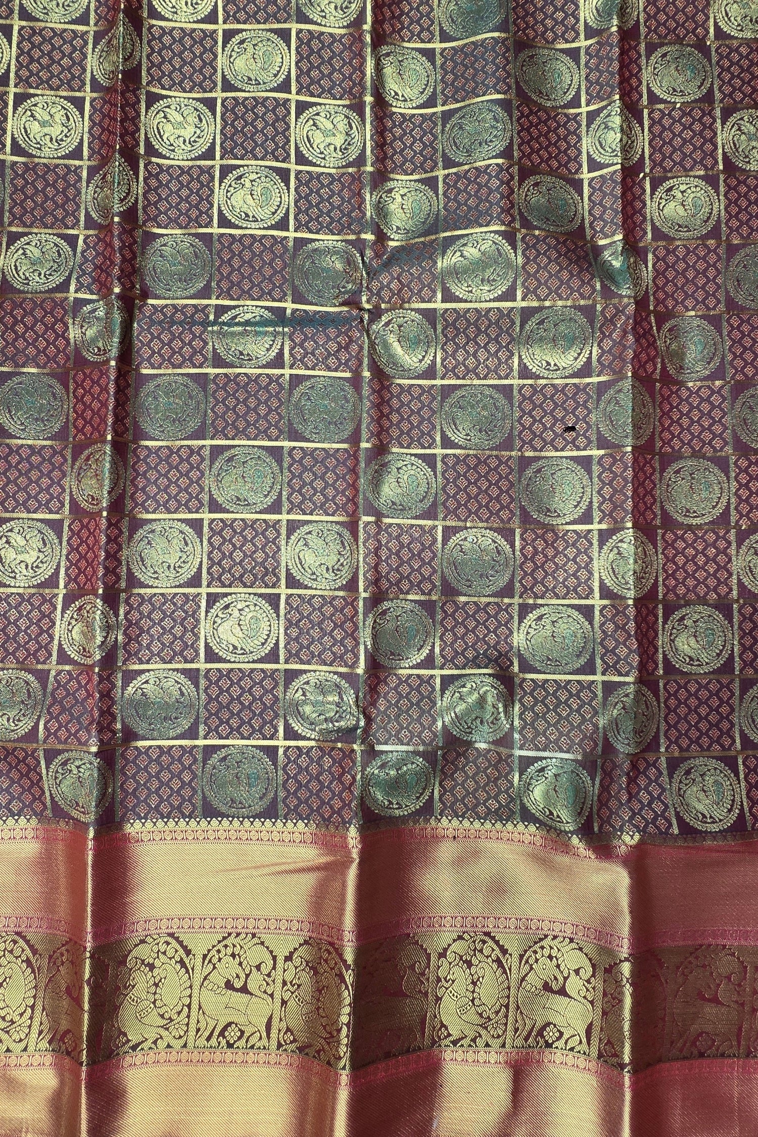 Pastel Grey with Pink Pallu Semi Silk Saree