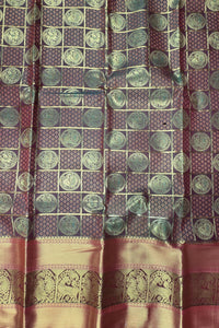 Pastel Grey with Pink Pallu Semi Silk Saree