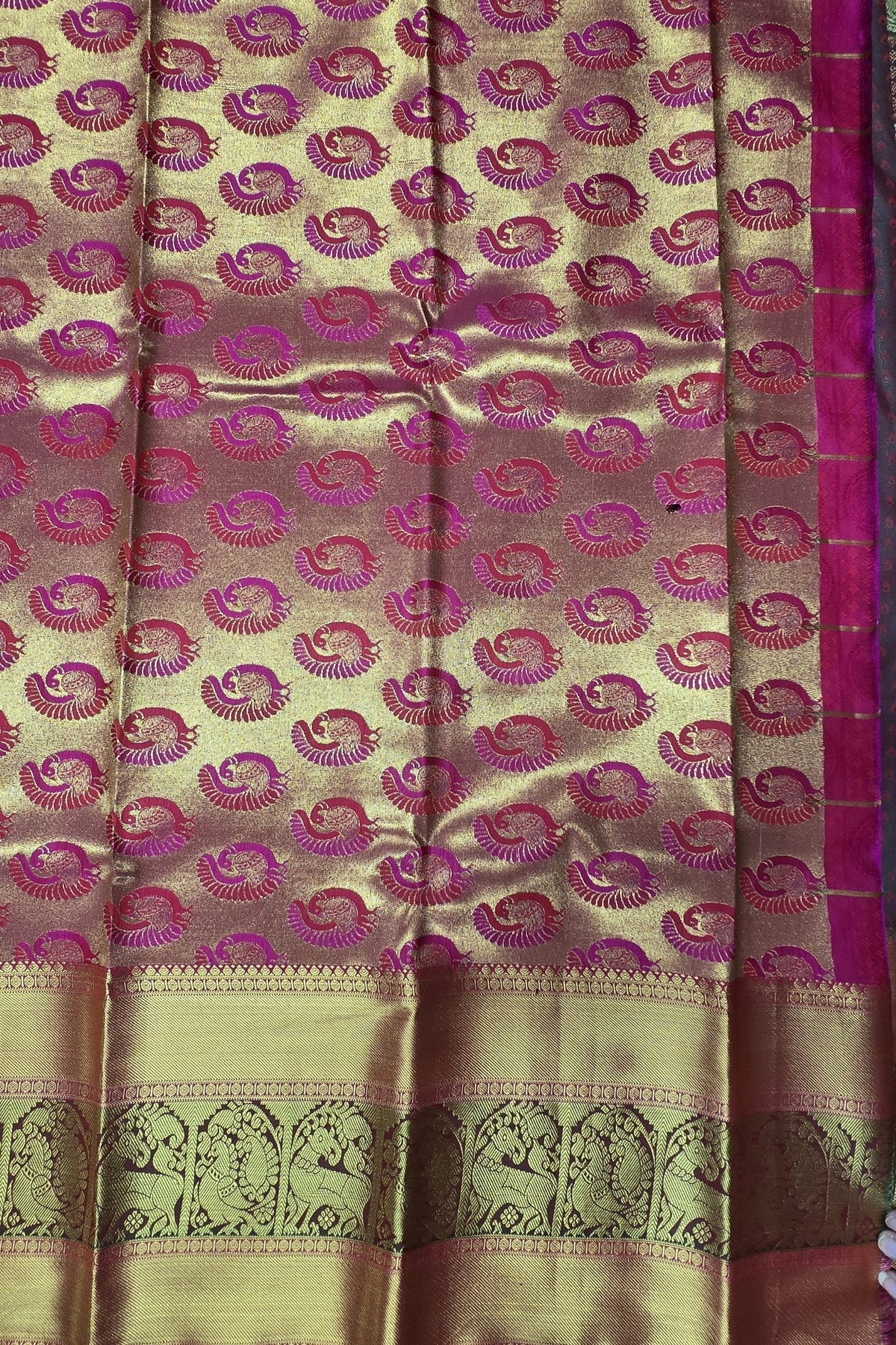 Pastel Grey with Pink Pallu Semi Silk Saree