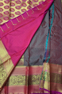Pastel Grey with Pink Pallu Semi Silk Saree