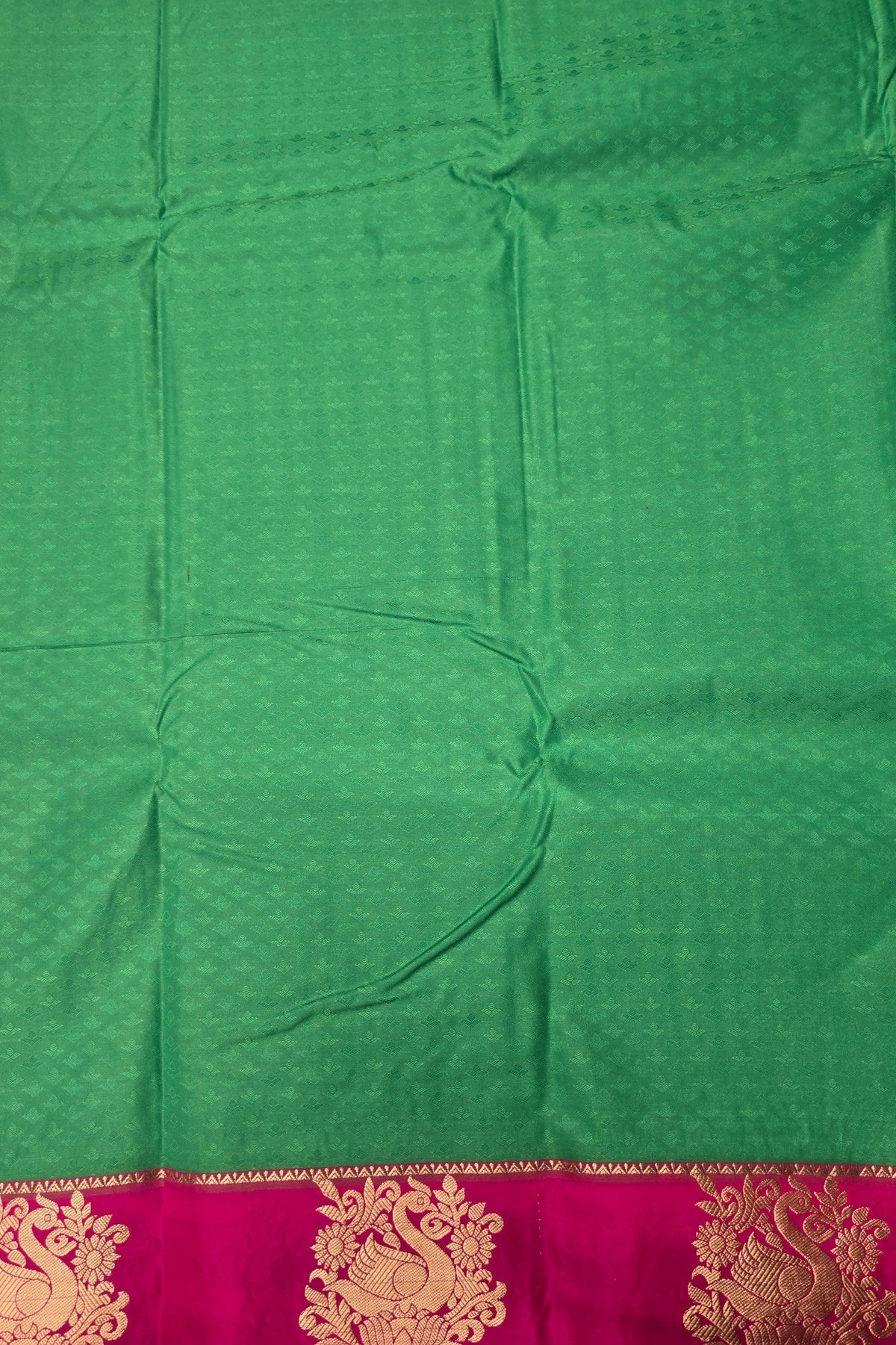 Green with Pink Border Semi Silk Saree