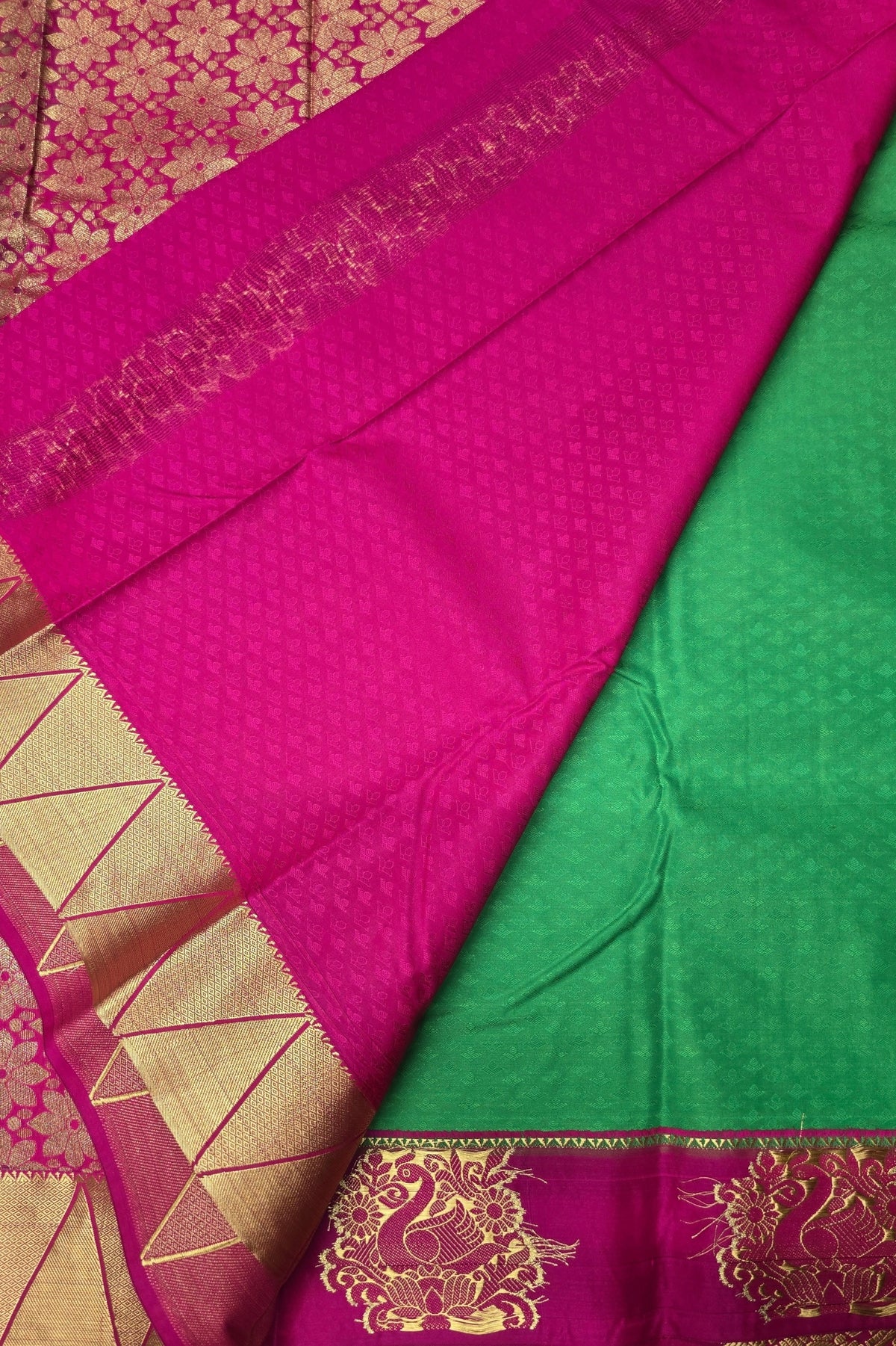 Green with Pink Border Semi Silk Saree