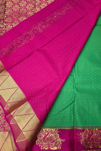Green with Pink Border Semi Silk Saree