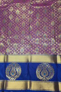 Purple Patterned Semi Silk Saree with Blue and Gold Border