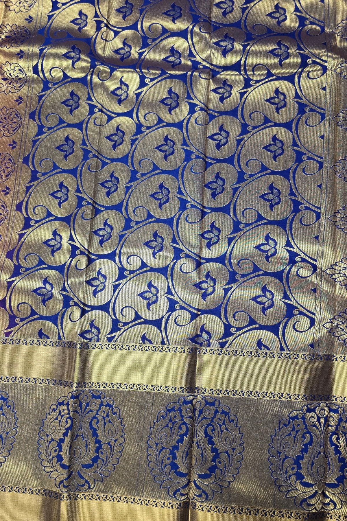 Purple Patterned Semi Silk Saree with Blue and Gold Border