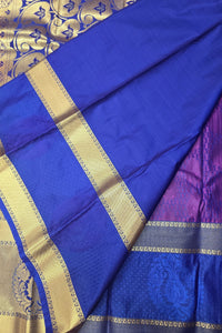 Purple Patterned Semi Silk Saree with Blue and Gold Border