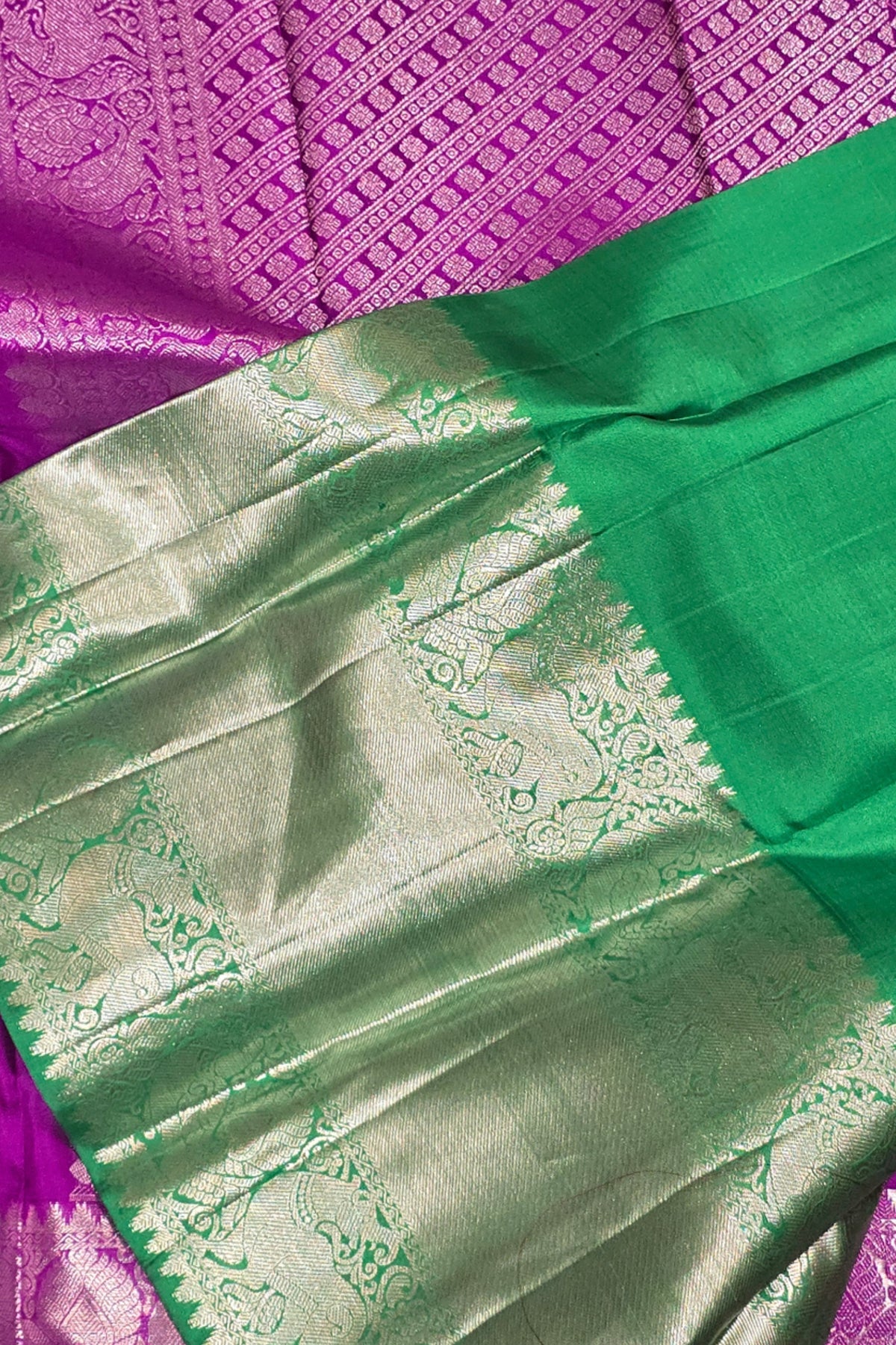 Pink Kanchipuram Silk Saree with Rich Green Border