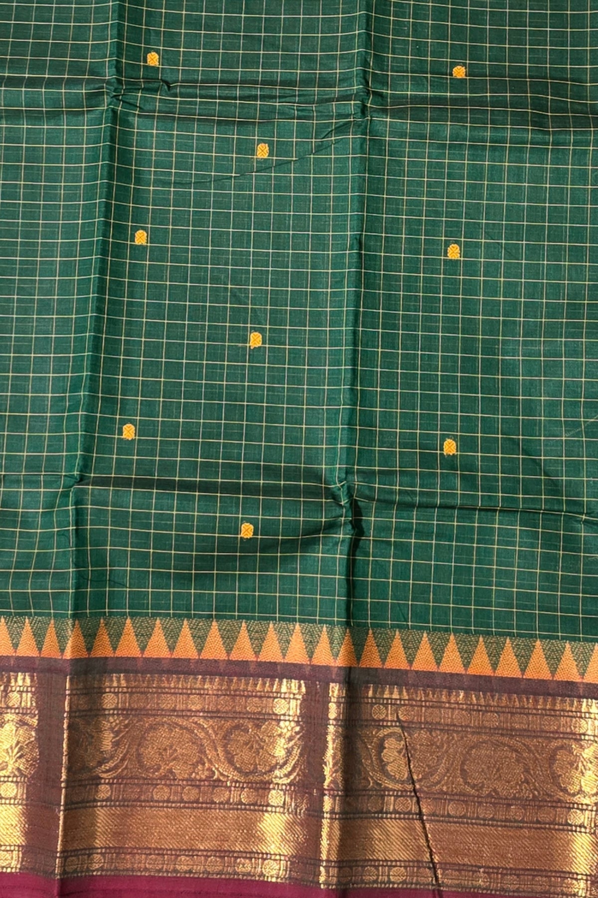 Classic Dark Green Cotton Saree with Maroon Border