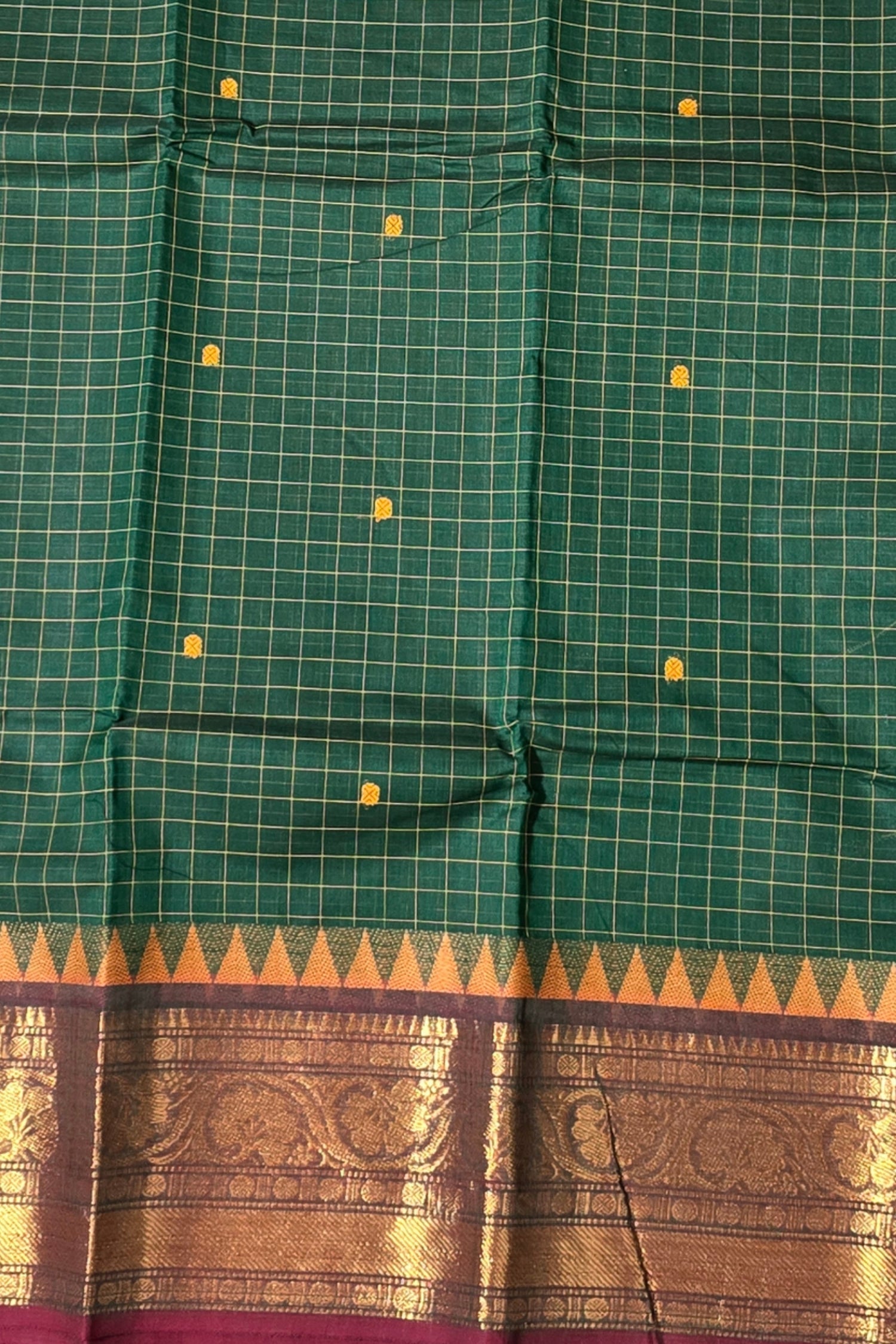 Classic Dark Green Cotton Saree with Maroon Border