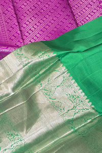Pink Kanchipuram Silk Saree with Rich Green Border