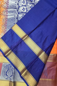 Orange Patterned Semi Silk Saree with Brown and Gold Border
