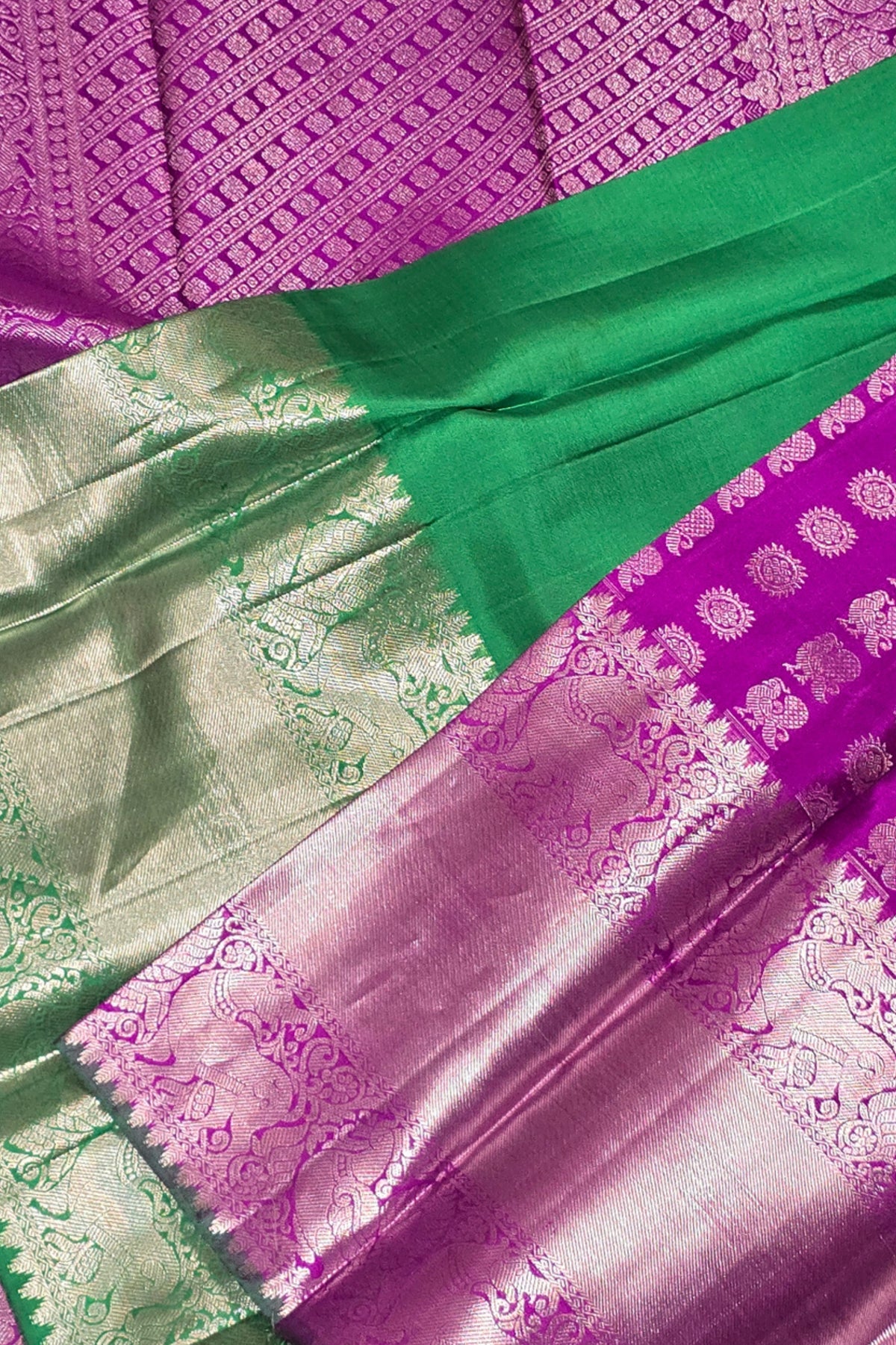 Pink Kanchipuram Silk Saree with Rich Green Border