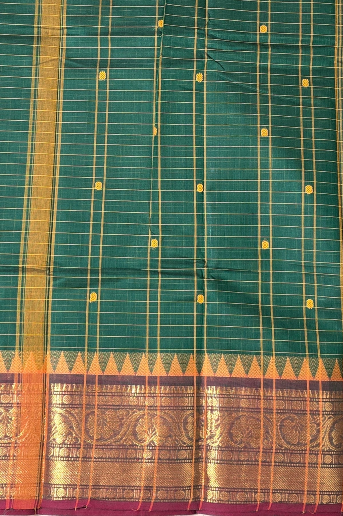 Classic Dark Green Cotton Saree with Maroon Border