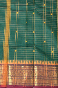 Classic Dark Green Cotton Saree with Maroon Border