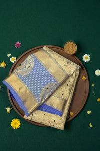 Beige  Semi Silk Saree with Blue Pallu