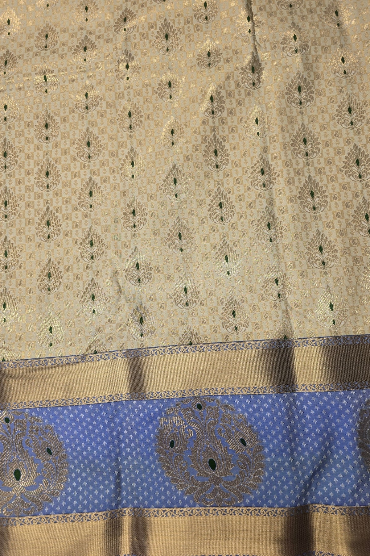 Beige  Semi Silk Saree with Blue Pallu