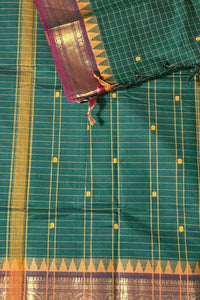 Classic Dark Green Cotton Saree with Maroon Border