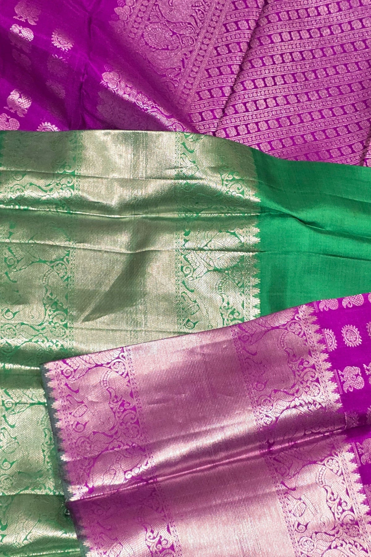 Pink Kanchipuram Silk Saree with Rich Green Border