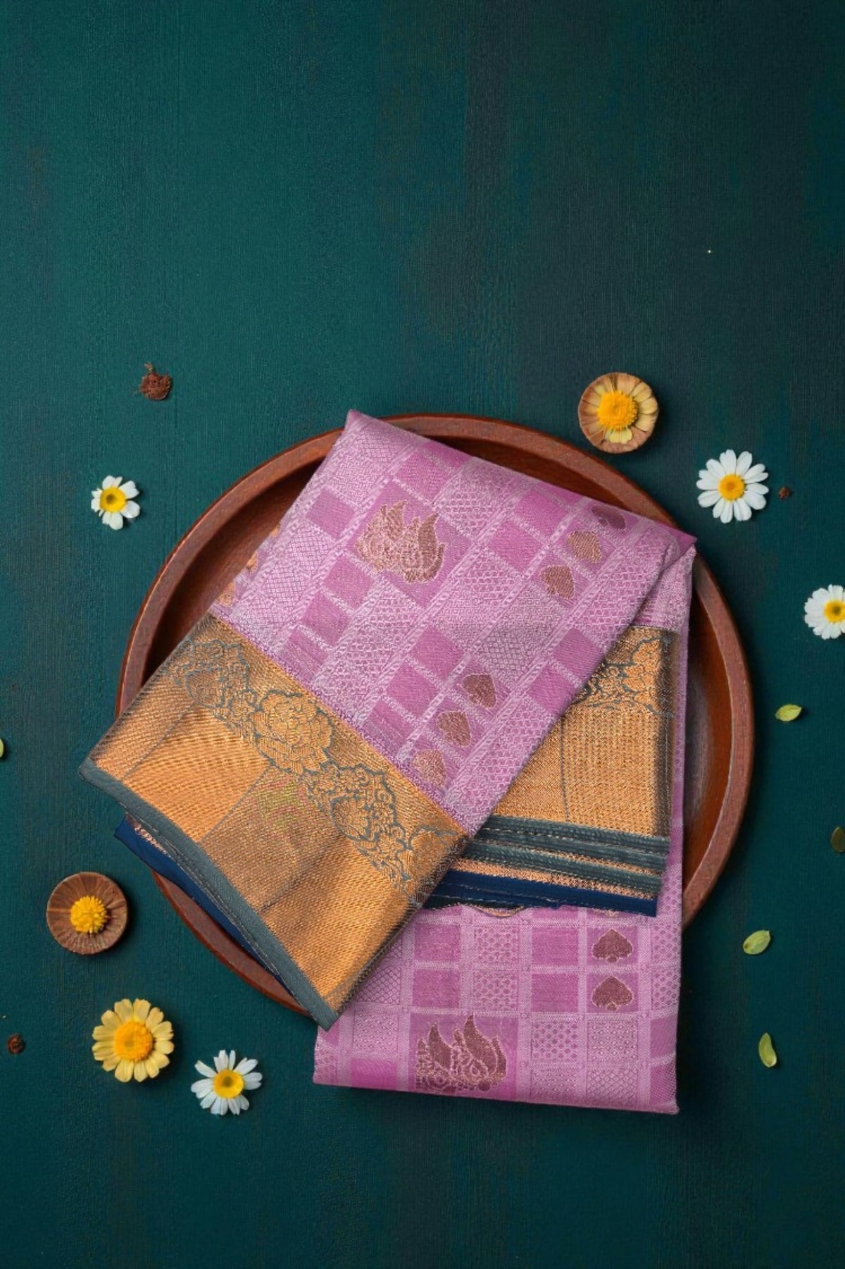 Purple Patterned Semi Silk Saree with Blue Pallu