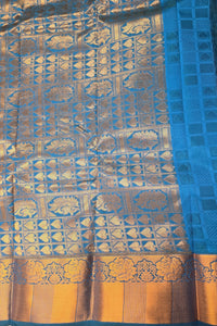 Purple Patterned Semi Silk Saree with Blue Pallu