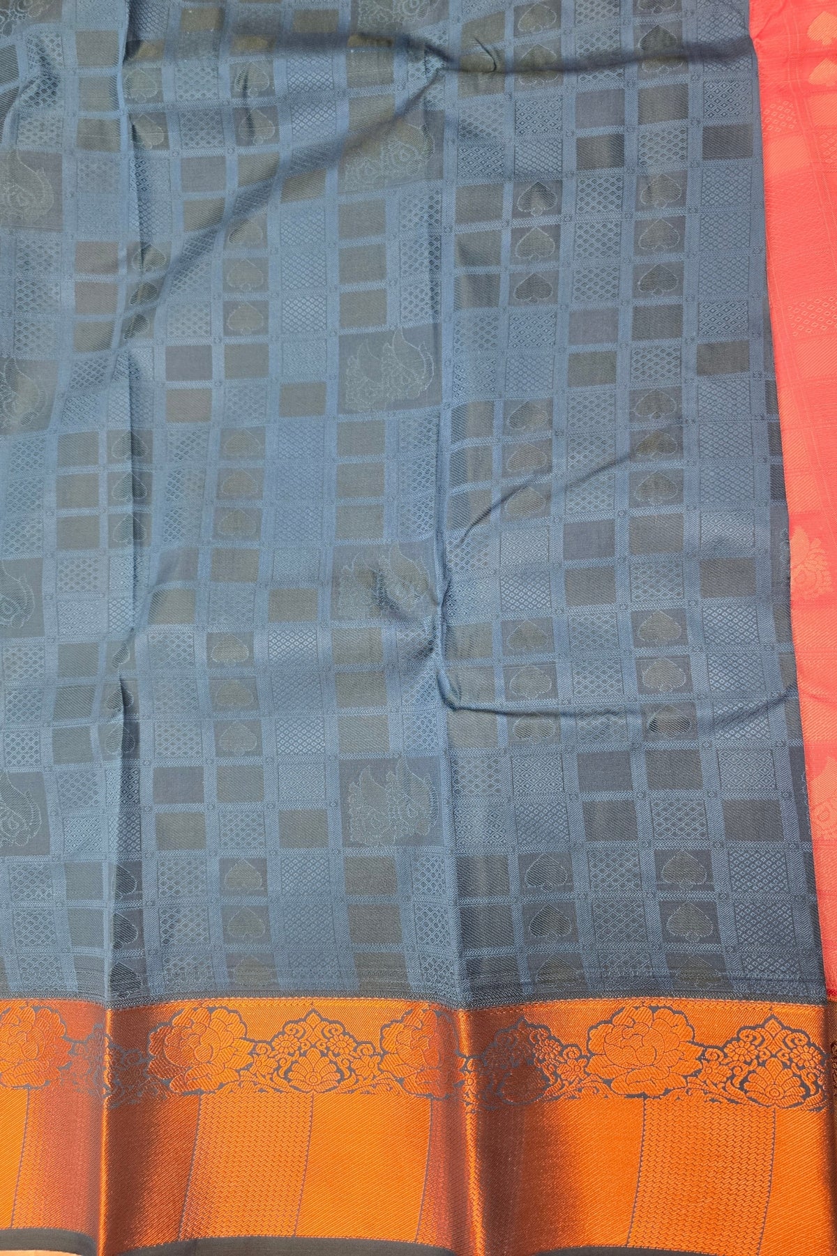 Purple Patterned Semi Silk Saree with Blue Pallu