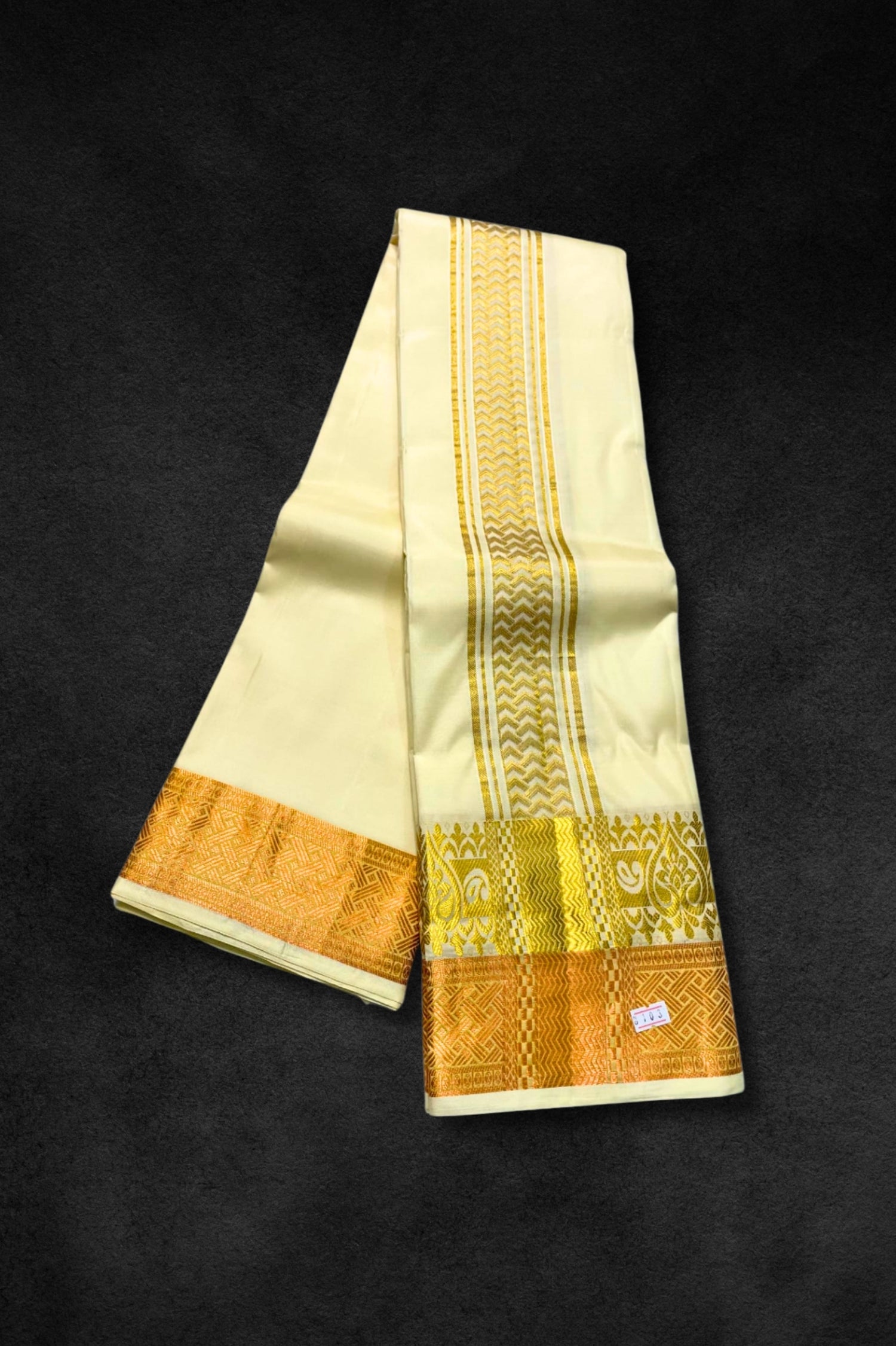 Royal Creamy White Vesti with Ornate Gold Zari Edge