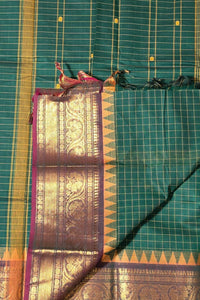 Classic Dark Green Cotton Saree with Maroon Border
