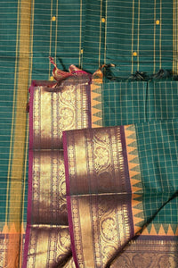 Classic Dark Green Cotton Saree with Maroon Border