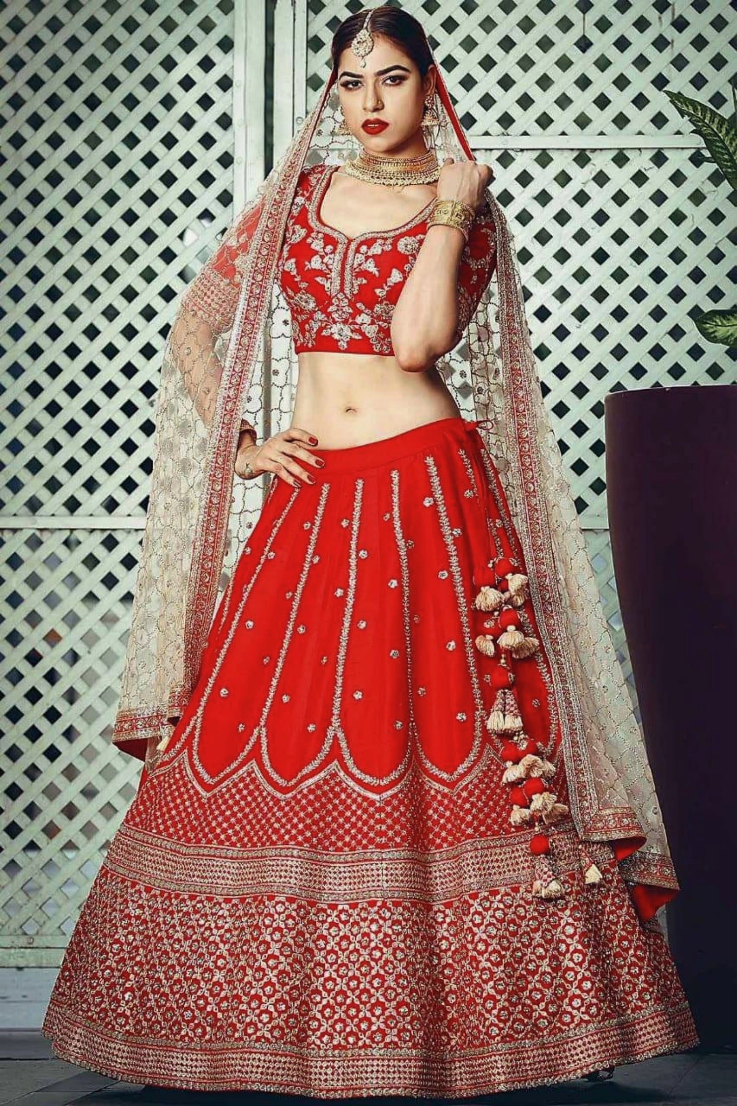 Deep Maroon Bridal Lehenga with Floral Embroidery & Sequin Work