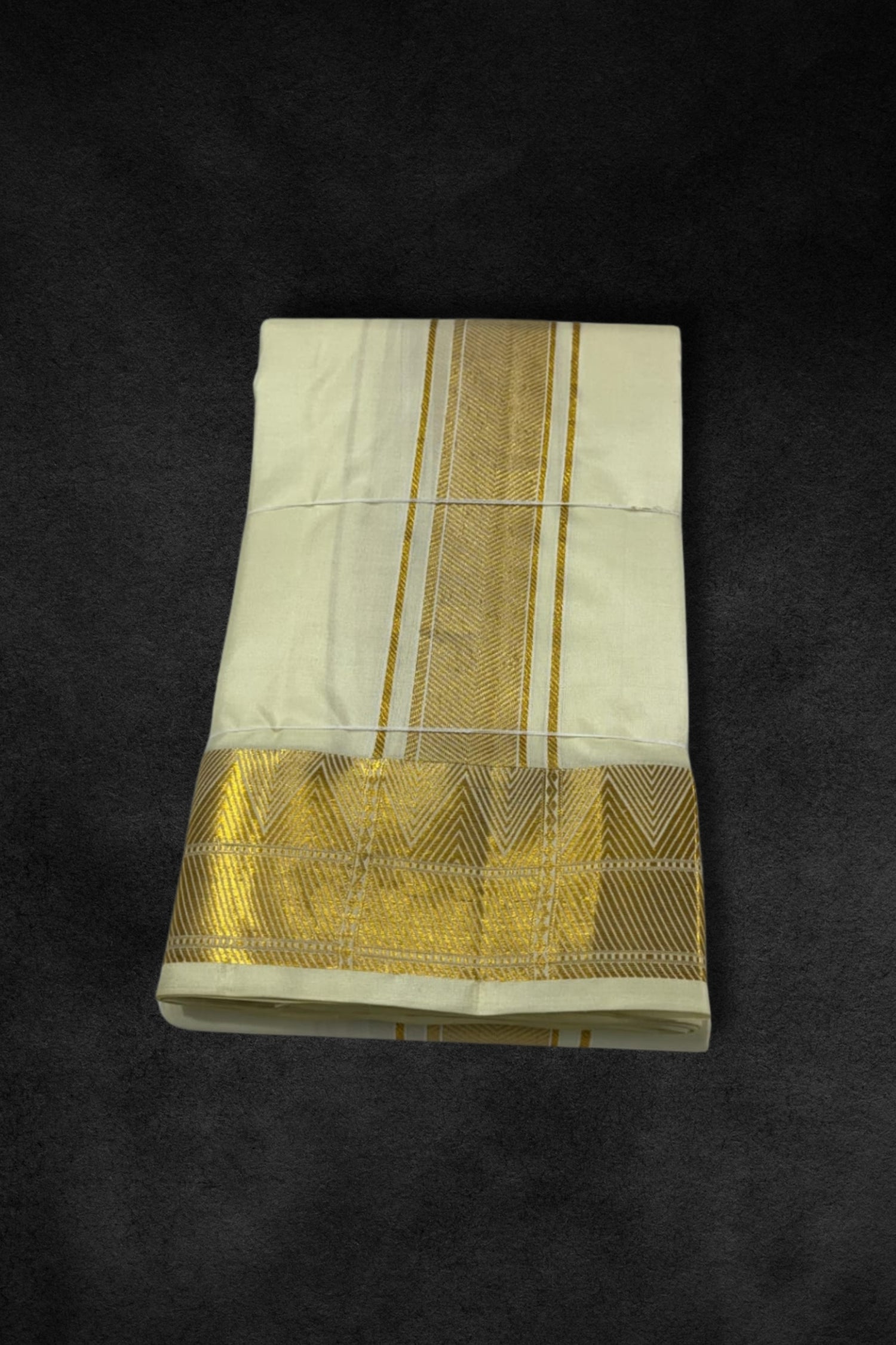 Creamy White Vesti with Gold Zari Border – Tradition Meets Elegance