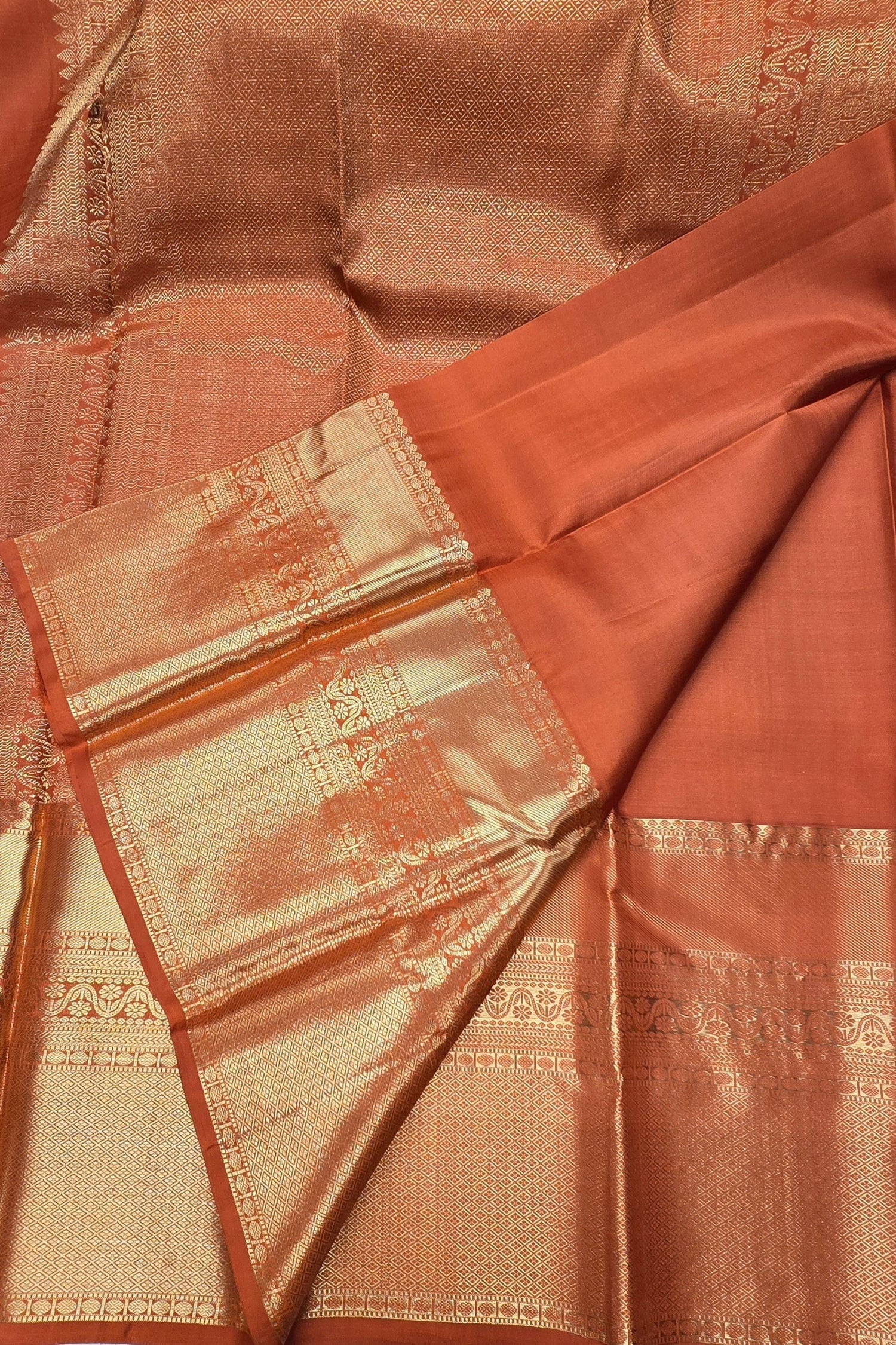 Radiant Orange Striped Kanchipuram Silk Saree