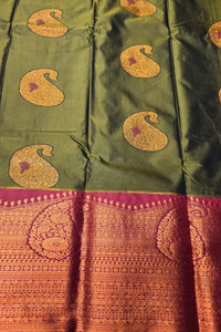 Elegant Green Semi Kanchi Silk Saree with Royal Purple Border
