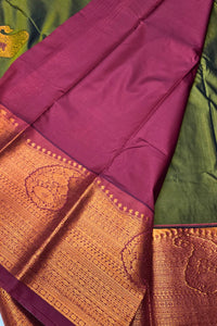 Elegant Green Semi Kanchi Silk Saree with Royal Purple Border