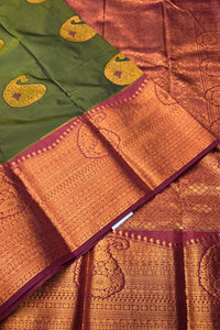 Elegant Green Semi Kanchi Silk Saree with Royal Purple Border