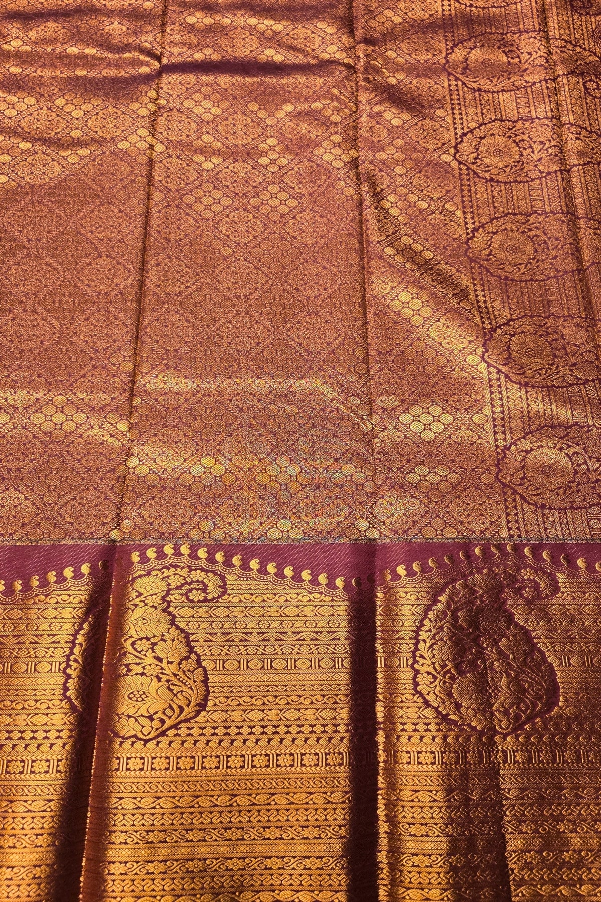 Elegant Green Semi Kanchi Silk Saree with Royal Purple Border