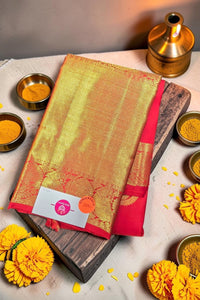 Radiant Red Kanchipuram Silk Saree with Gold Zari Elegance