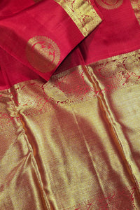 Radiant Red Kanchipuram Silk Saree with Gold Zari Elegance