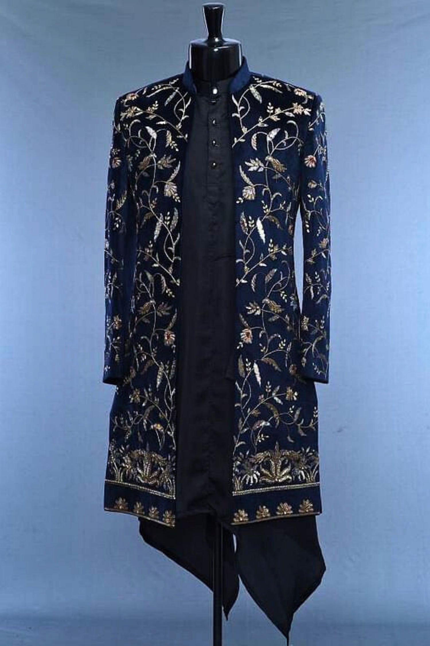 Dark Blue Bridal Sherwani with Intricate Embroidery