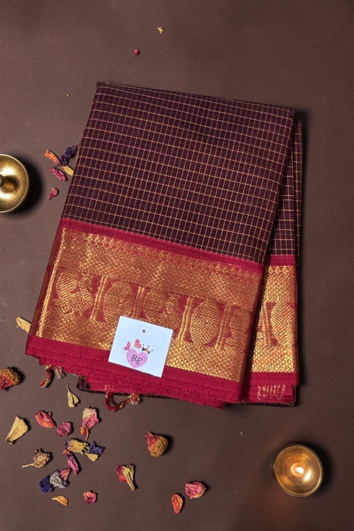 Elegant Coffee Brown Cotton Saree with Red Border