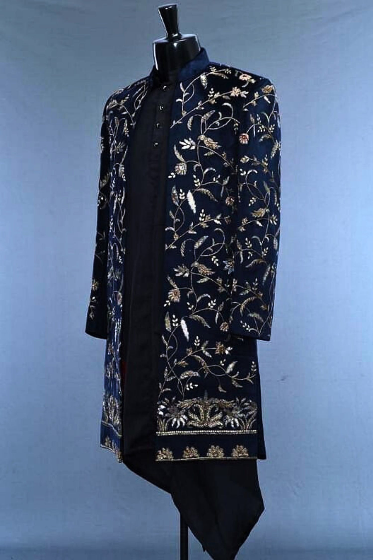 Dark Blue Bridal Sherwani with Intricate Embroidery