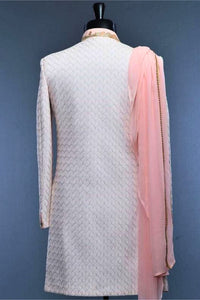 Dark Grey Sherwani with Pink Accents & Intricate Embroidery