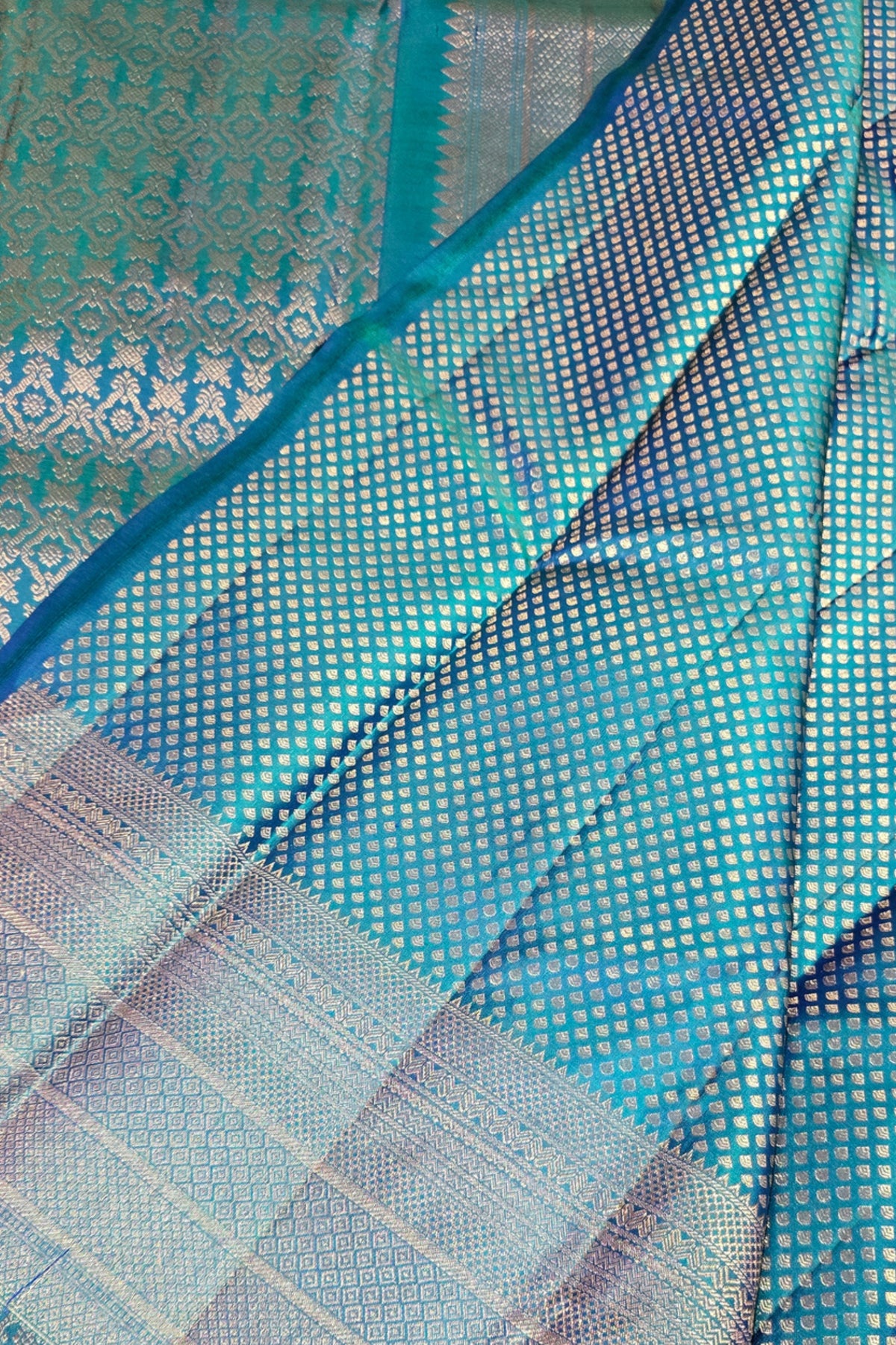 Sky Blue Kanchipuram Silk Saree with Rich Gold Border