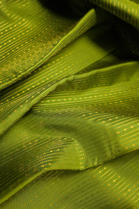 green saree with gold zari border, showcasing rich green fabric and intricate gold detailing.